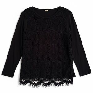 J. Crew Black Crochet Lace Long Sleeve Top Office Business Casual Travel Size XL